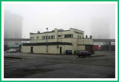 Pub on a foggy morning.