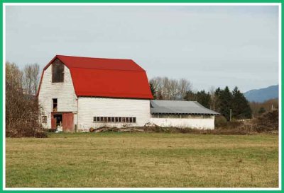 Nice change, red roof, white barn.