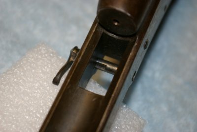 Detail of Percussion Hole in Breech Face, Notice Milled Slot In Lever Axis Pin
