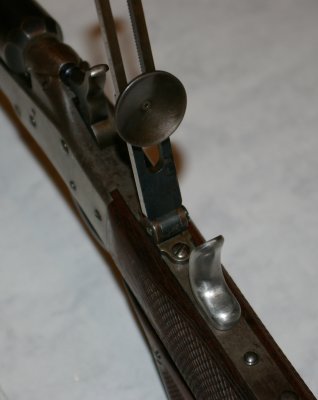 Maynard Patent Long Range Rack and Pinion Tang Sight With Thumbpiece In Place