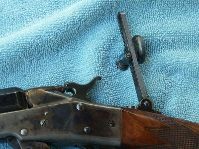 Detail:  Faceted Firing Pin Retainer and Patent Rack and Pinion Tang Sight