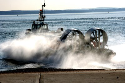 Hovercraft leaves Southsea for Isle of Wight.