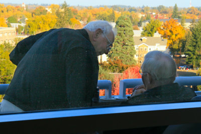 The older generation had to get some fresh air after the game they were so excited 