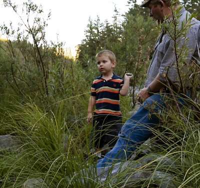 Preston and Dennis discussing the idea of going swimming in the Smith River