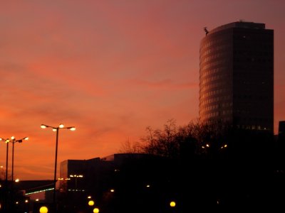 sunset in the centre of Warsaw, Poland