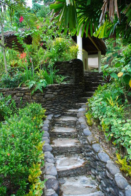 steps leading to hilltop garden and cottage: capsalay island, port barton