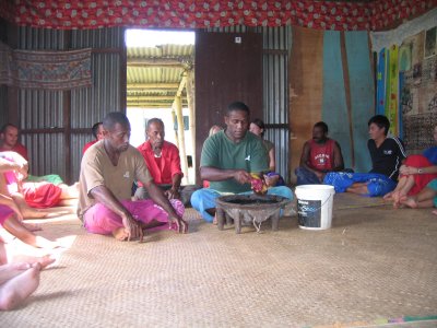 Fijians preparing kava ceremony.  A drink for all!
