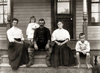 Family on the steps