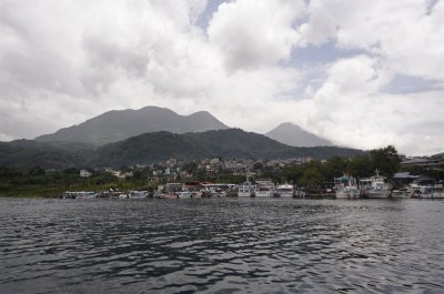 Approaching Santiago de Atitlan by speedboat