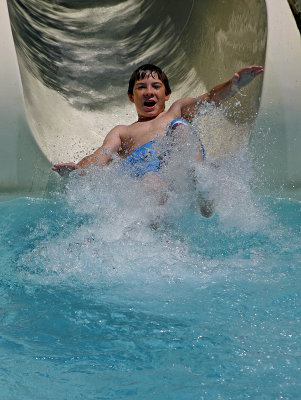 Michael coming out of the water slide