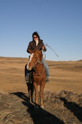 Mongolian girl on a horse