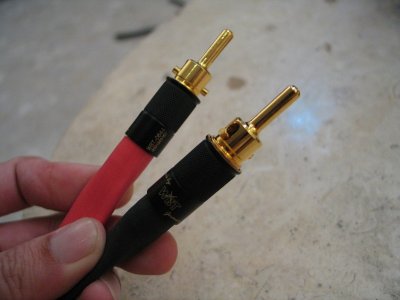 Connect the stripped portion of the anticables to the WBT plugs and put heat shrink on them.