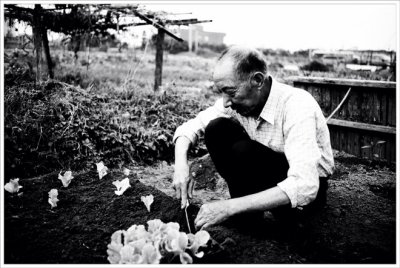 Father in his happy farm