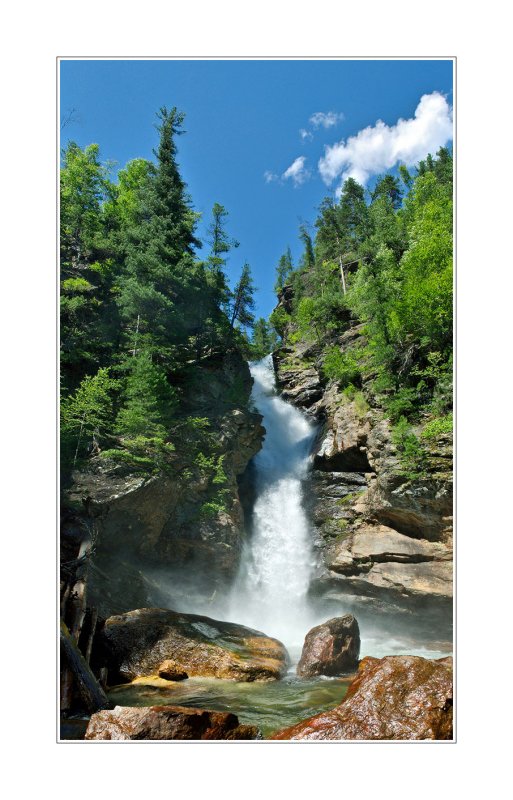 East Siberia, 30-meters waterfall on Serebrianka river