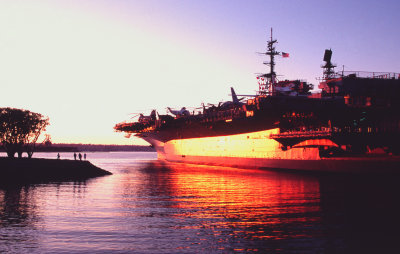 USS MIDWAY AT SUNSET 