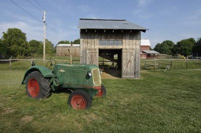 barn with a tractor
