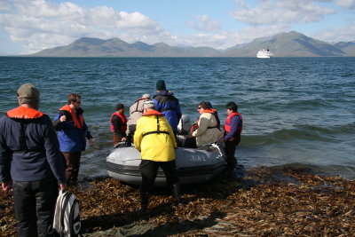 Loading the zodiac in the slippery kelp is tricky