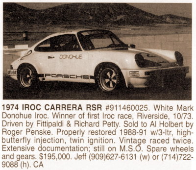 1974 Porsche IROC Carrera (White) Mark Donohue - Chassis 911.460.0025