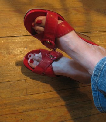 sarah's new red sandals