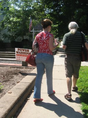 walking behind them