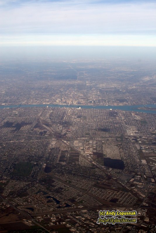 Aerial of Detroit, Michigan & Winsor, Canada