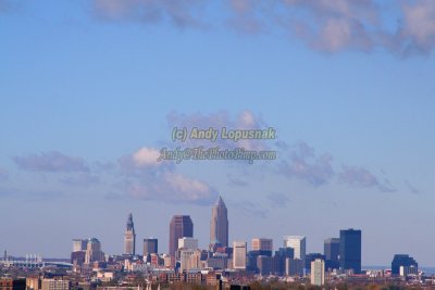 Downtown Cleveland, Ohio from the President James A, Garfield Memorial at Lakeview Cemetary