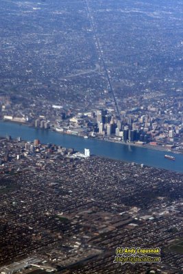 Aerial of Detroit, Michigan & Winsor, Canada