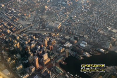 Aerial of downtown Baltimore, Maryland
