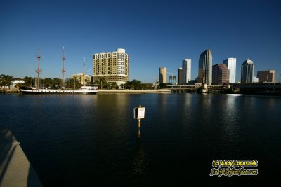 Downtown Tampa, Florida with Gasparilla pirate ship