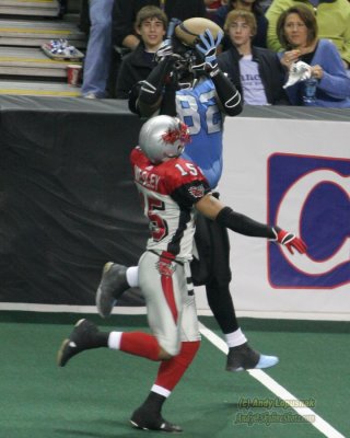 Kansas City Brigade WR Boo Williams leaps for a TD