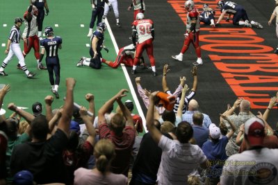 Grand Rapids Rampage WR Jerome Riley scores on a interception return for a touchdown