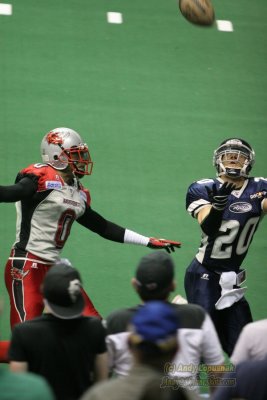Chicago Rush DB Jonathan Ordway is about to intercept a pass