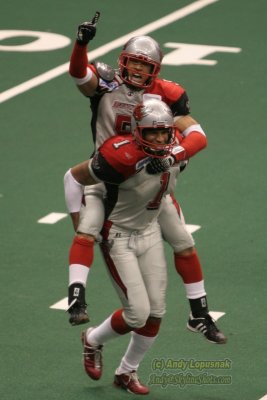 Grand Rapids Rampage WRs Timon Marshall & Jerome Riley celebrate a touchdown