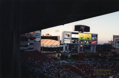 Tampa Stadium in the background. Raymond James Stadium in foreground