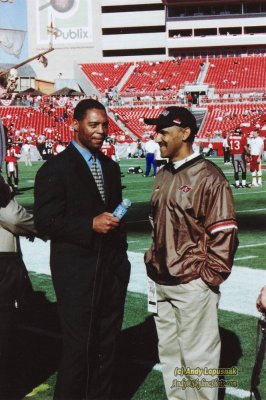 Tampa Bay Buccaneers head coach Tony Dungy and NFL Hall of Famer Marcus Allen