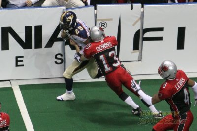 Grand Rapids Rampage kicker Brian Gowins makes the tackle