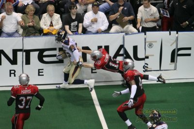 Grand Rapids Rampage kicker Brian Gowins makes the tackle