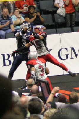Grand Rapids Rampage DB Chuck Wesley breaks up a would-be touchdown
