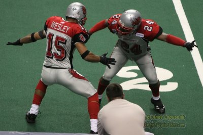Grand Rapids Rampage DBs Chuck Wesley and Tony Scott