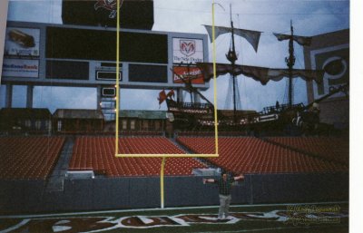 Me in front of the Bucs' pirate ship at Raymond James Stadium