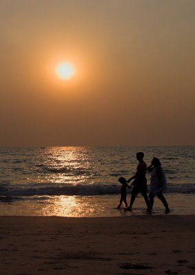 Family in the sunset