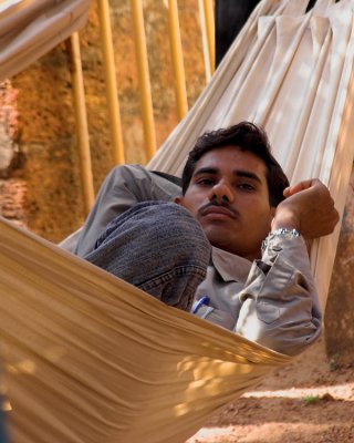 Young man in a hammock