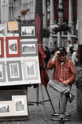 Artist in a red shirt