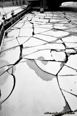 Cracked ice over the Chicago River
