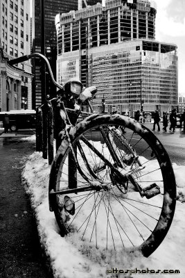 Frozen bicycle in Chicago