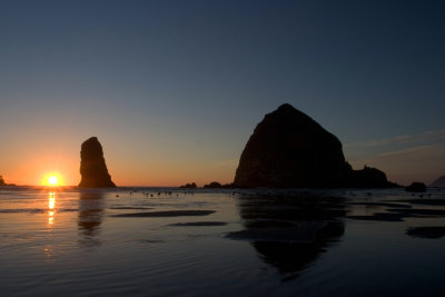 Sunset over the Haystack on Cannon Beach, OR