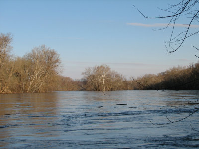 Flooded river with debris
