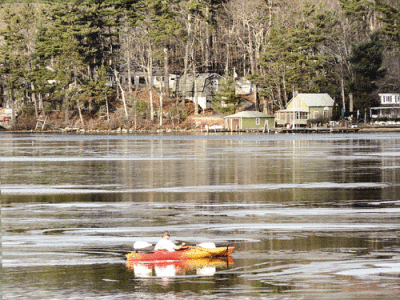 Kayak in ice on Alton Bay - photo by George Murphy