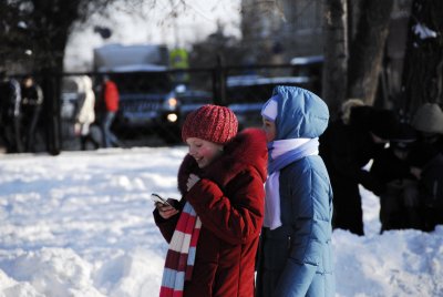 Girls enjoying a sunny -20 C