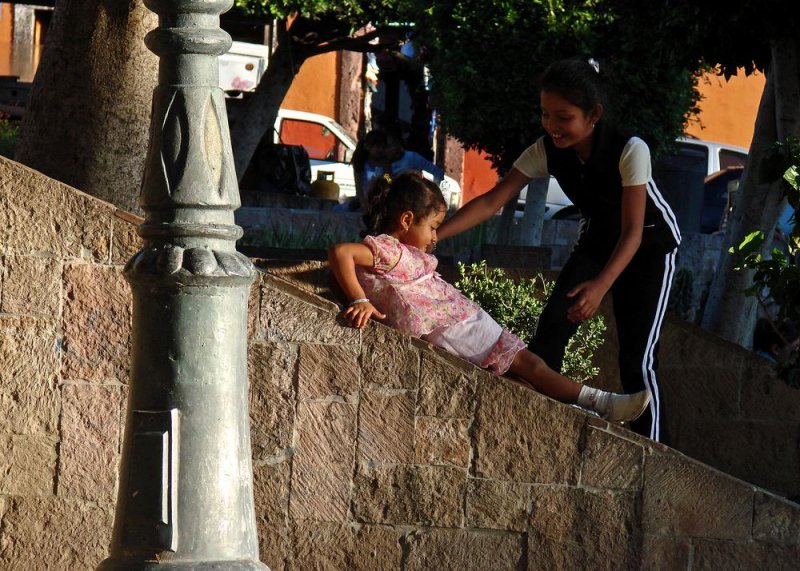 Mexico -- sliding down the stairway